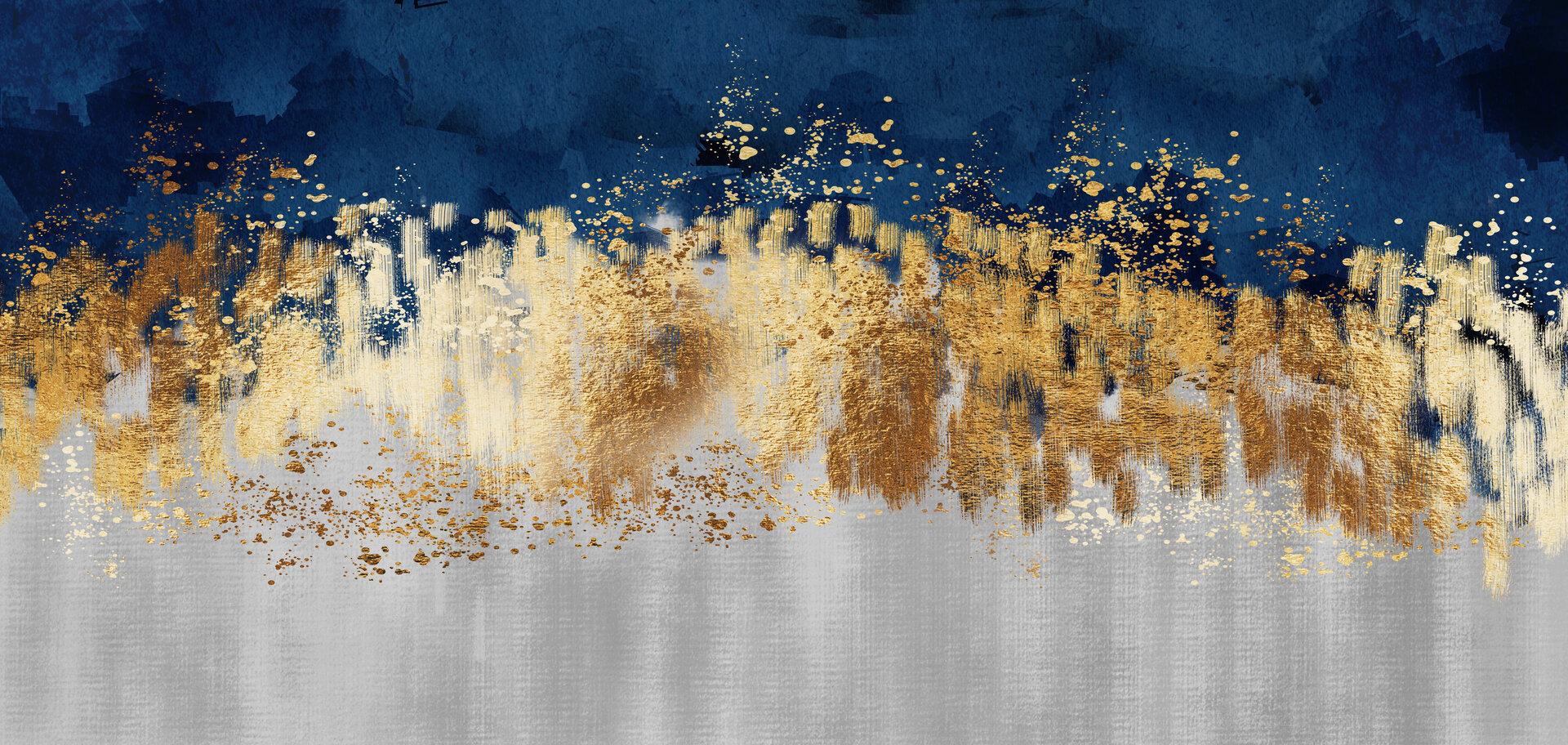 3D abstrakte Marmortapete für Wanddekoration, goldener, blauer, türkisfarbener und grauer Hintergrund