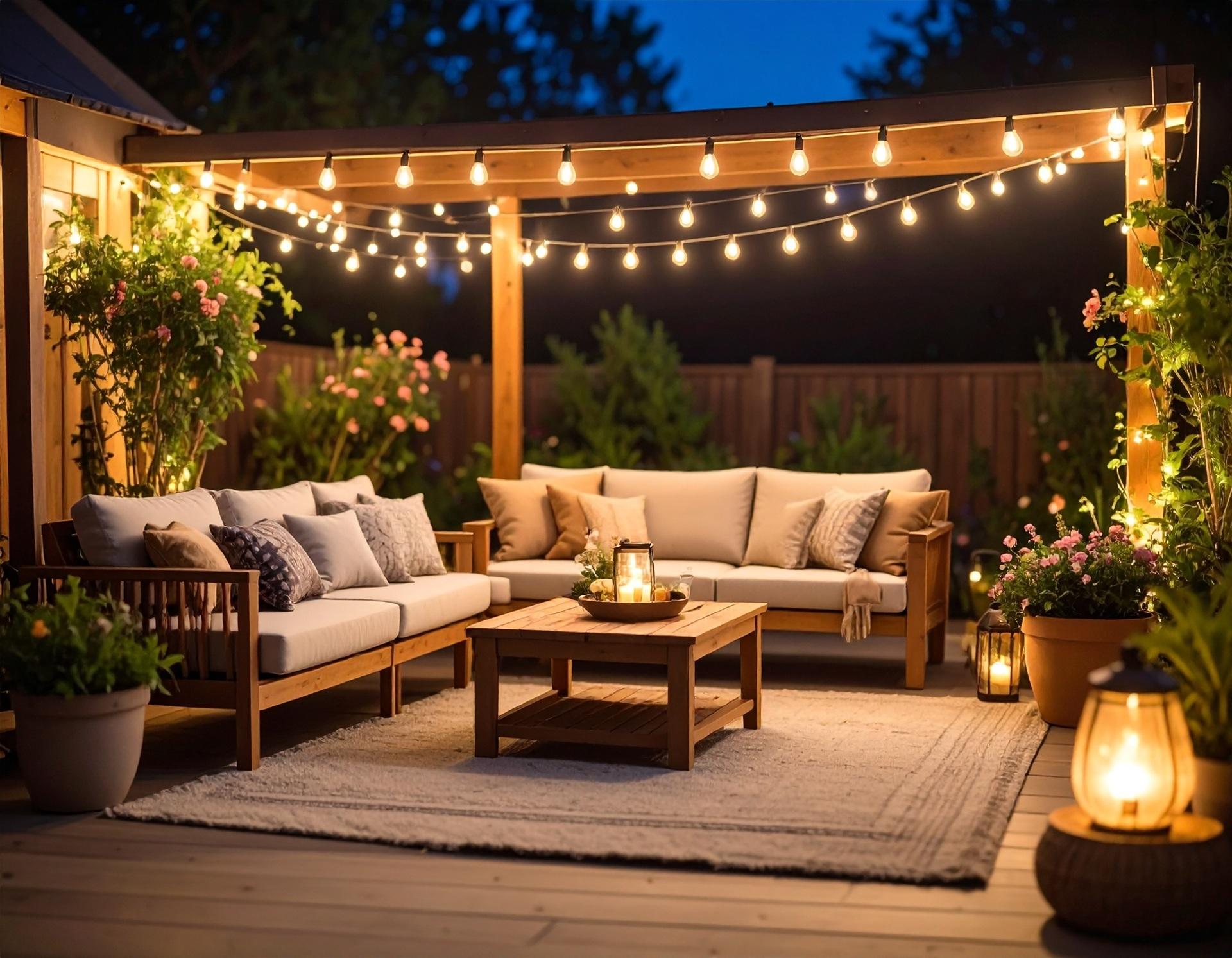 Abendlichter auf Terrasse | Poolüberdachung